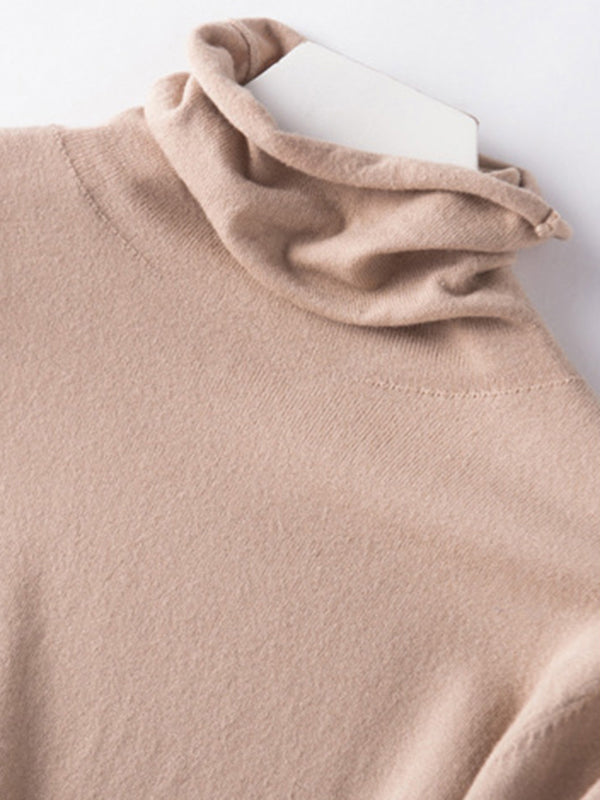 Simple Loose Long Sleeves Solid Color High-Neck Sweater Tops