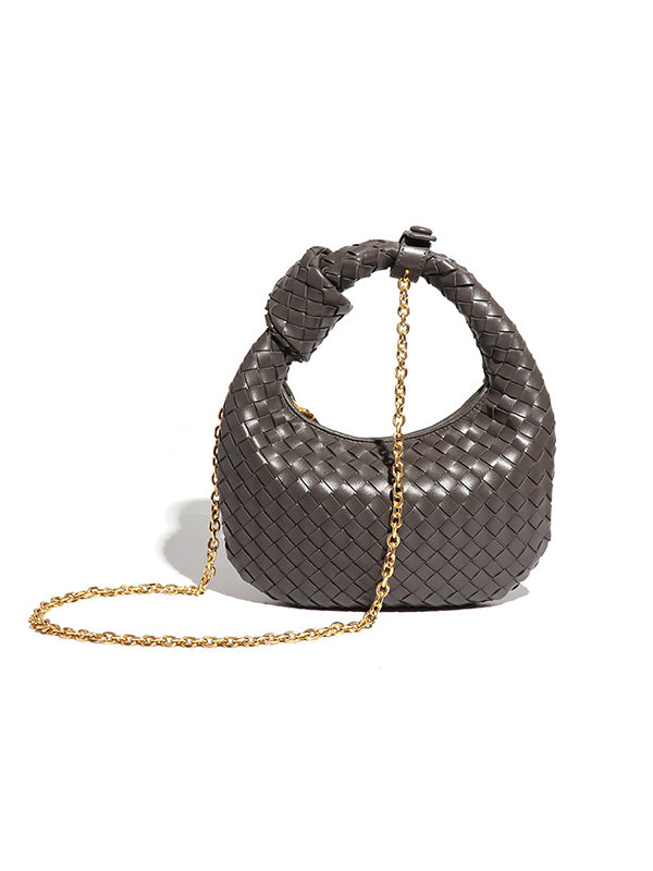 Chains Knot Solid Color Woven Zipper Crossbody Bags