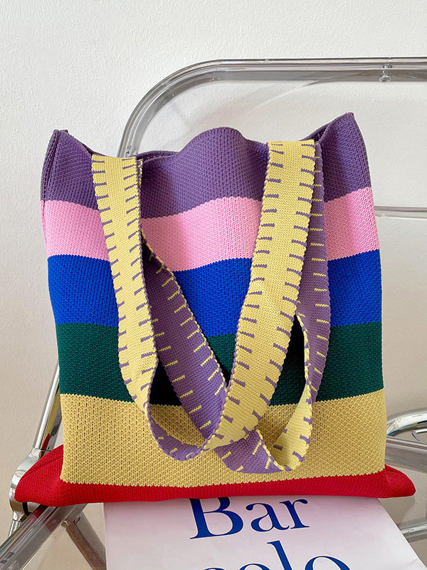 Original Weave Contrast Color Rainbow Striped Bags Accessories