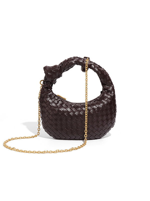 Chains Knot Solid Color Woven Zipper Crossbody Bags