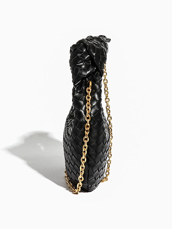 Chains Knot Solid Color Woven Zipper Crossbody Bags