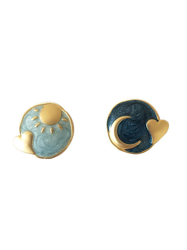 Vintage Asymmetric Sun Moon Shape  Earrings