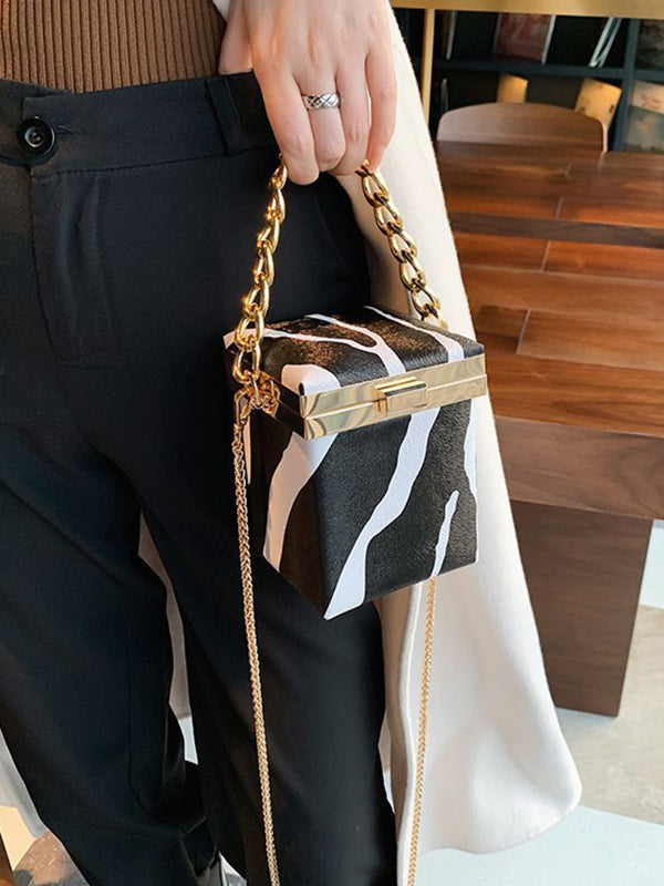 Chains Zebra-Stripe Crossbody Bags