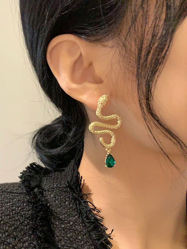 Contrast Color Rhinestone Snake Shape Eardrop Accessories