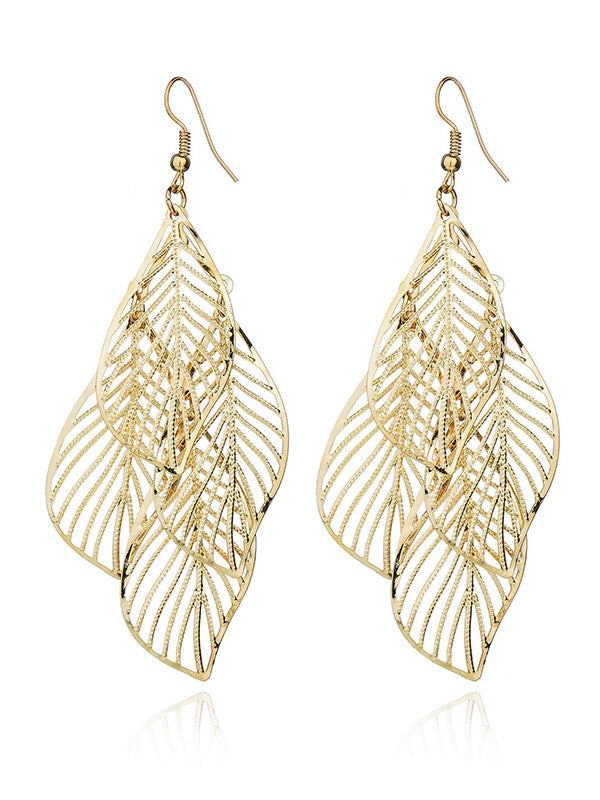 Stylish Silver&Gold Multi-Layer Leaf Hollow Earrings