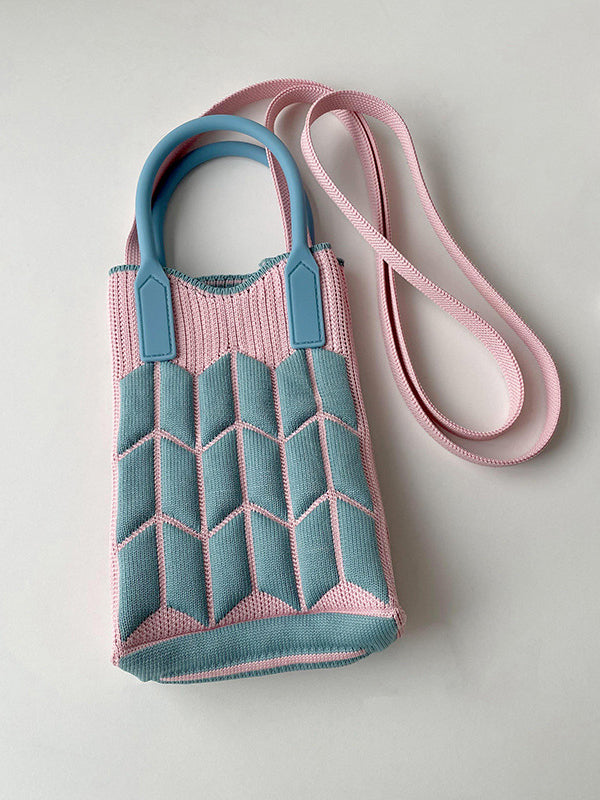 Original Contrast Color Geometric Knitting Bags Accessories