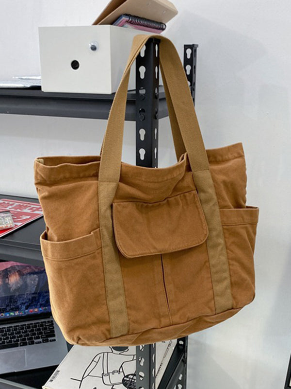 Simple Casual 3 Colors Canvas Big Pocket Bag