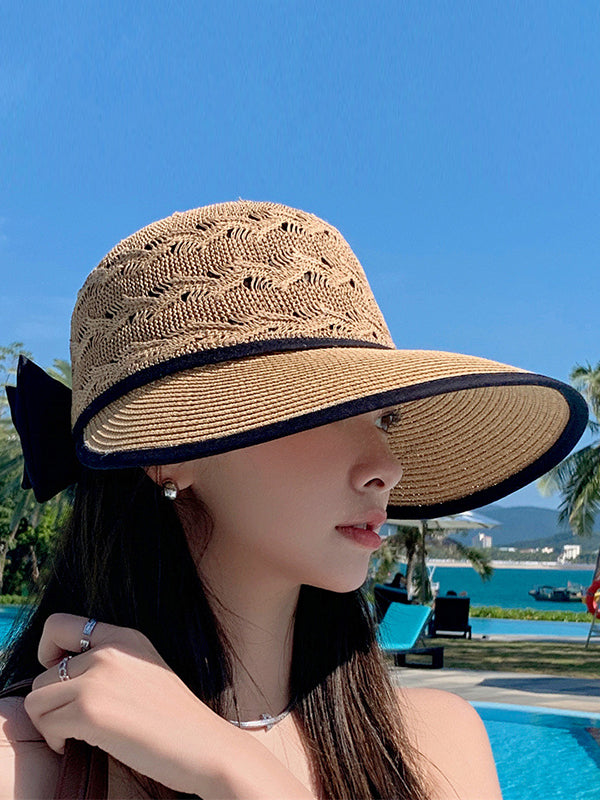 Sun-Protection Belly-Hollow Bowknot Wide Side Hats&Caps