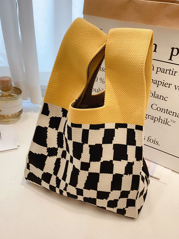 Knitting Checkerboard Zebra-Stripe Striped Bags Accessories Handbags