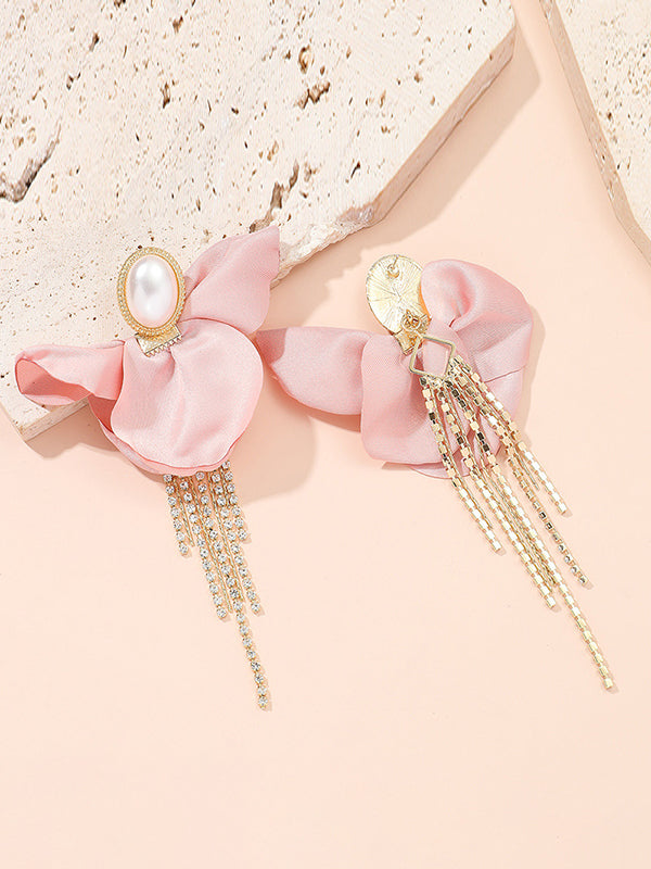 Flower Shape Rhinestone Tasseled Earrings Accessories