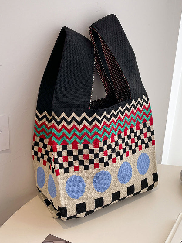 Checkerboard Striped Bags Woven Handbag