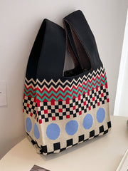 Checkerboard Striped Bags Woven Handbag