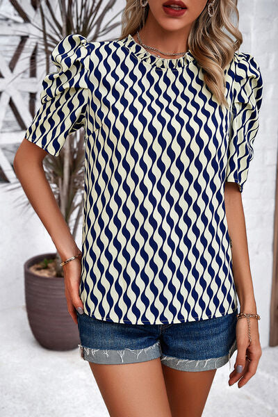 Tied Printed Puff Sleeve Blouse