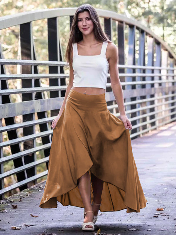 Simple  Asymmetric Split-Front Falbala Solid Color  Skirts Bottoms