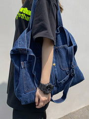 Casual Denim Split-Joint Solid Color Bags Accessories