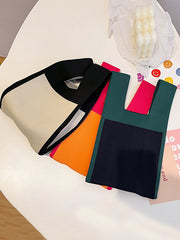 Simple Knitting Contrast Color Color-Block Bags Accessories Handbags