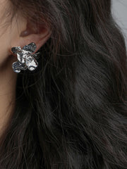 Normcore Three-Dimensional Silver Flower Shape Earrings