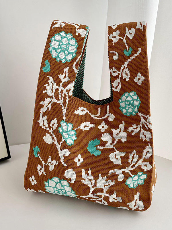 Floral Printed Bags Accessories Woven Handbag