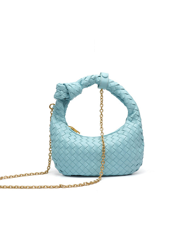 Chains Knot Solid Color Woven Zipper Crossbody Bags