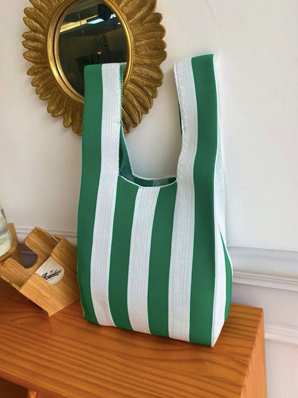 Contrast Color Striped Bags Woven Handbag