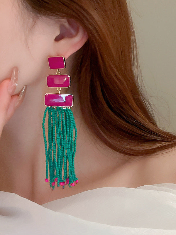 Geometric Tasseled Drop Earrings