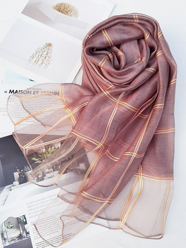 Mulberry Silk & Wool Blend Sun-Protection Plaid Shawl&Scarf