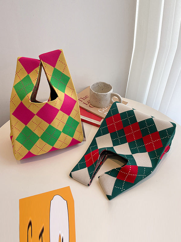 Urban Checkerboard Contrast Color Color-Block Bags Accessories Handbags