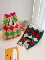 Urban Checkerboard Contrast Color Color-Block Bags Accessories Handbags