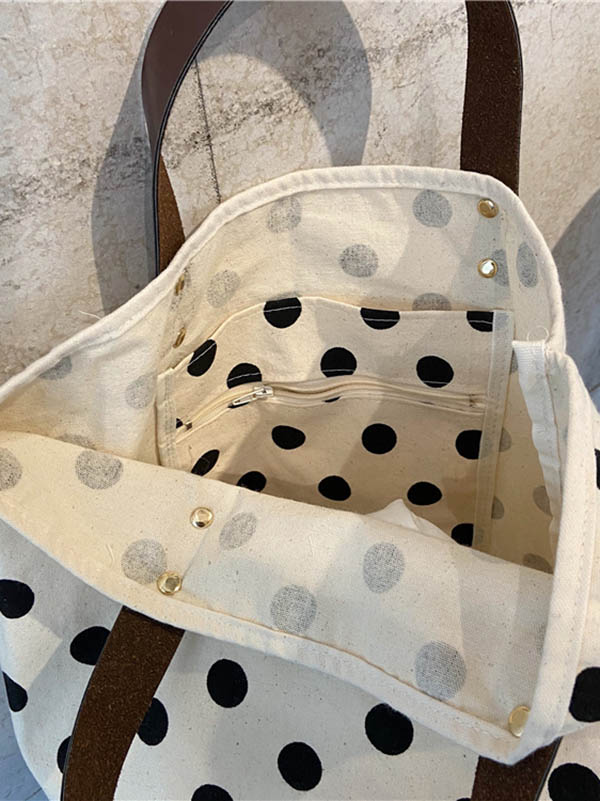 Vintage Canvas Polka-Dot Printed Makeup Tote Bag Bucket Bag