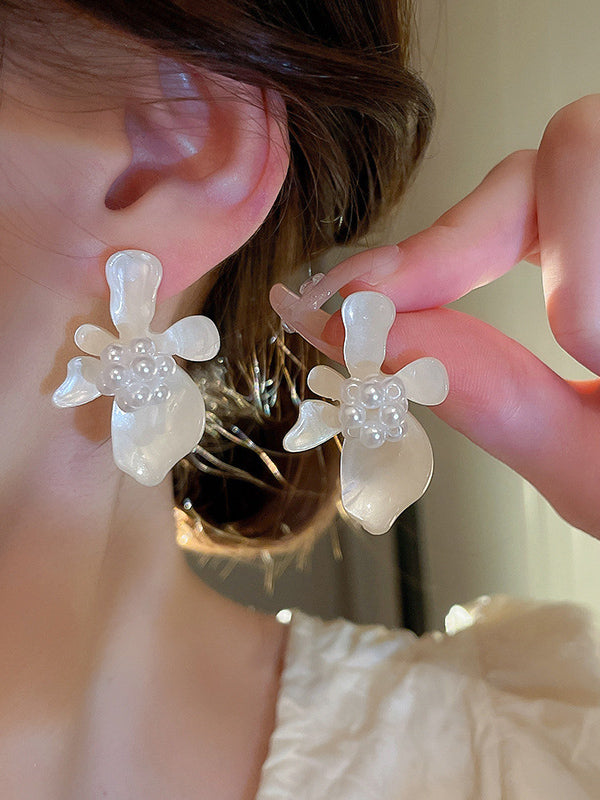 Acrylic & Imitation Pearl Flower Shape Earrings Accessories