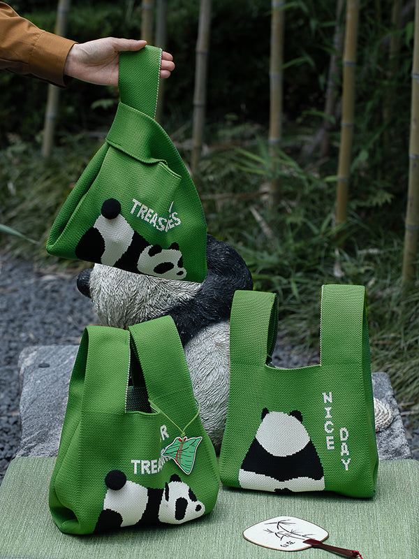 Bolsos de mano tejidos con estampado de panda 