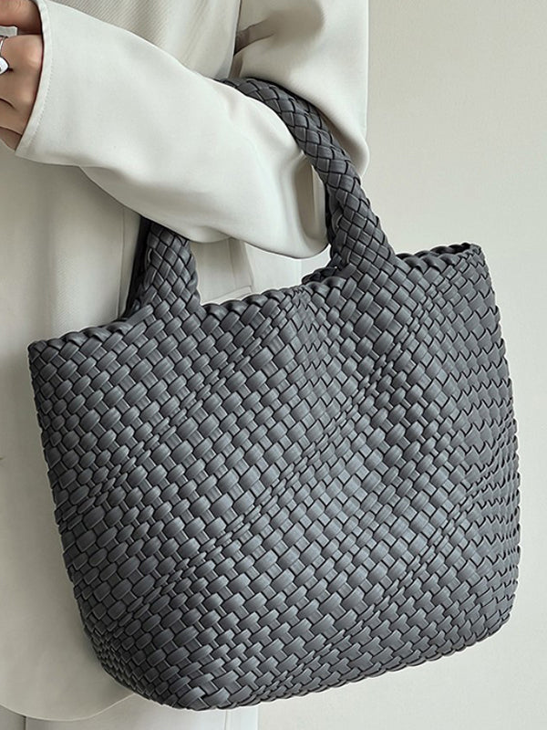 Solid Color Woven Tote Bags Handbags