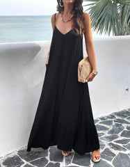 Blue Zone Planet |  Elegant solid color loose spaghetti strap maxi dress