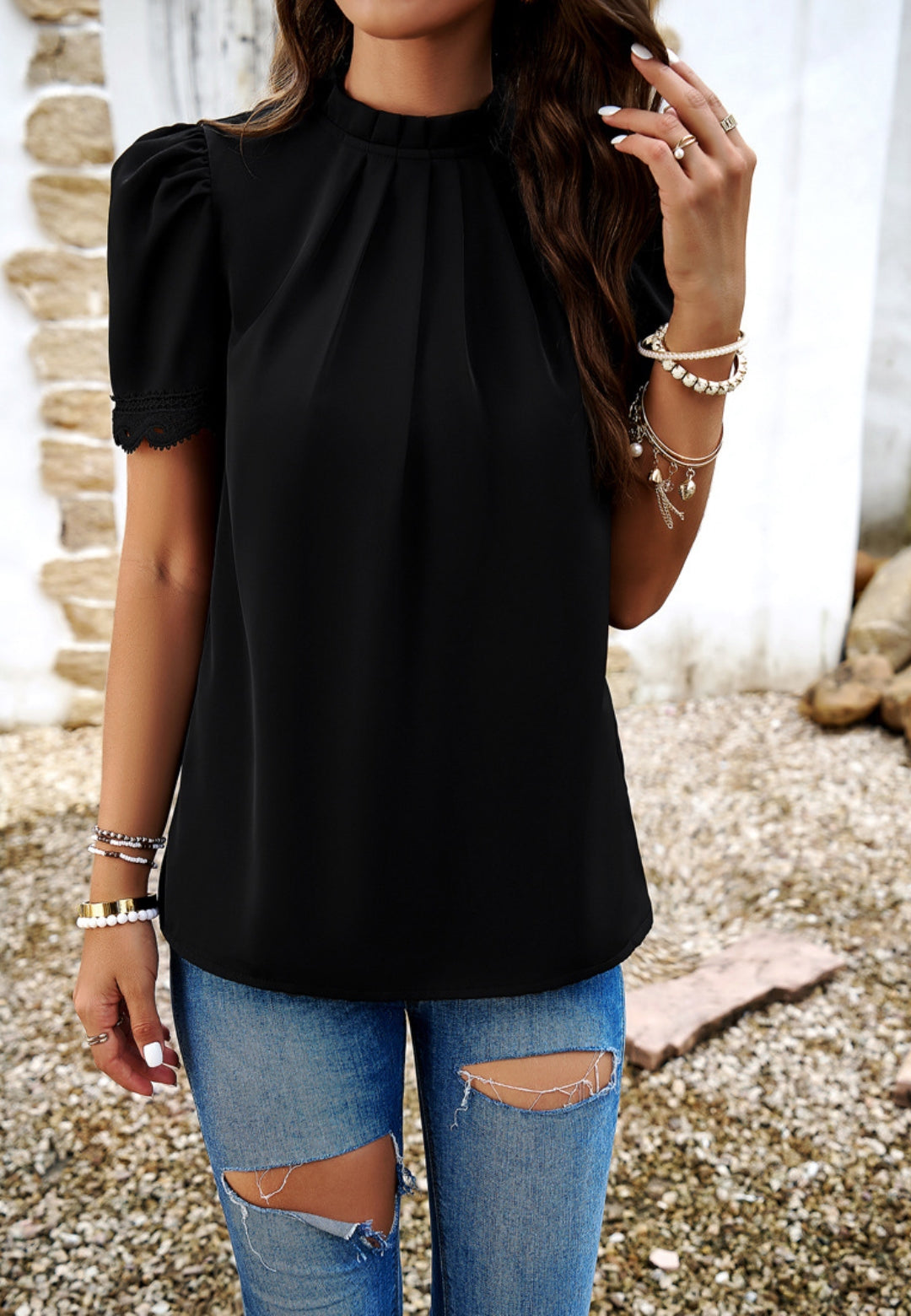 Pleated Detail Puff Sleeve Blouse