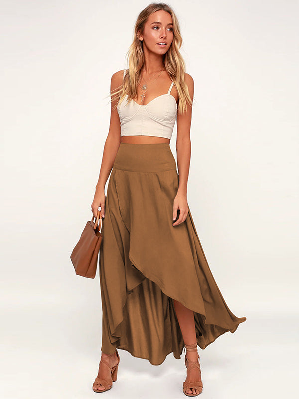 Simple  Asymmetric Split-Front Falbala Solid Color  Skirts Bottoms