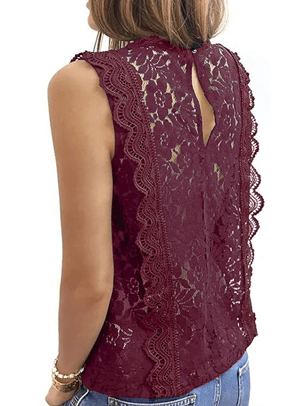 Original Lace Embroidered Solid Color Falbala Vest Top