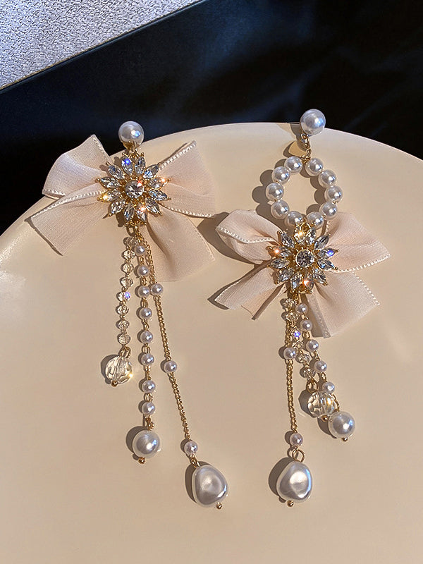 Vintage Rhinestone Bow-Embellished Tasseled Earrings Accessories