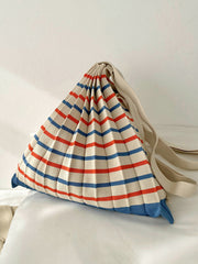 Contrast Color Pleated Striped Woven Handbag