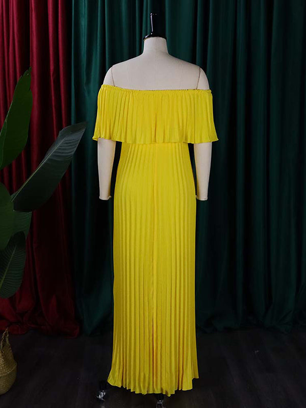 Wrap Pleated Solid Color Off-The-Shoulder Evening Dresses