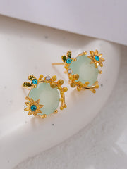 Flower Shape Rhine Stones Earrings Accessories