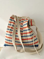 Contrast Color Pleated Striped Woven Handbag