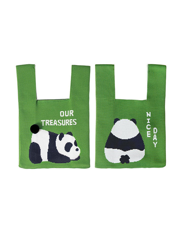 Panda-Patterned Woven Handbag Bags