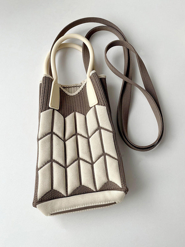 Original Contrast Color Geometric Knitting Bags Accessories