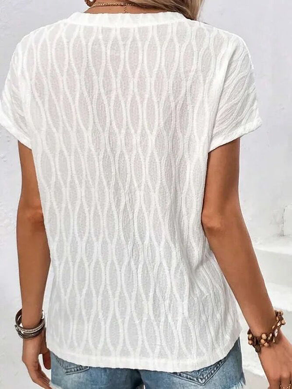 Batwing Sleeves Loose Jacquard Solid Color Split-Front Round-Neck T-Shirts Tops