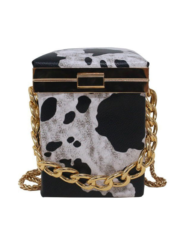 Chains Cow Printed Crossbody Bags