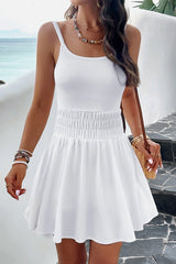 Solid Smocked Sleeveless Mini Dress