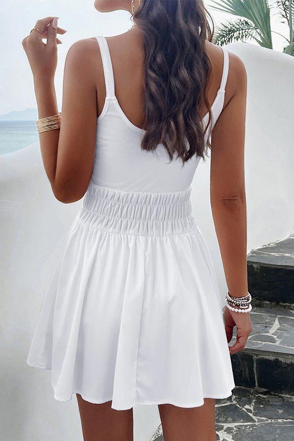 Solid Smocked Sleeveless Mini Dress