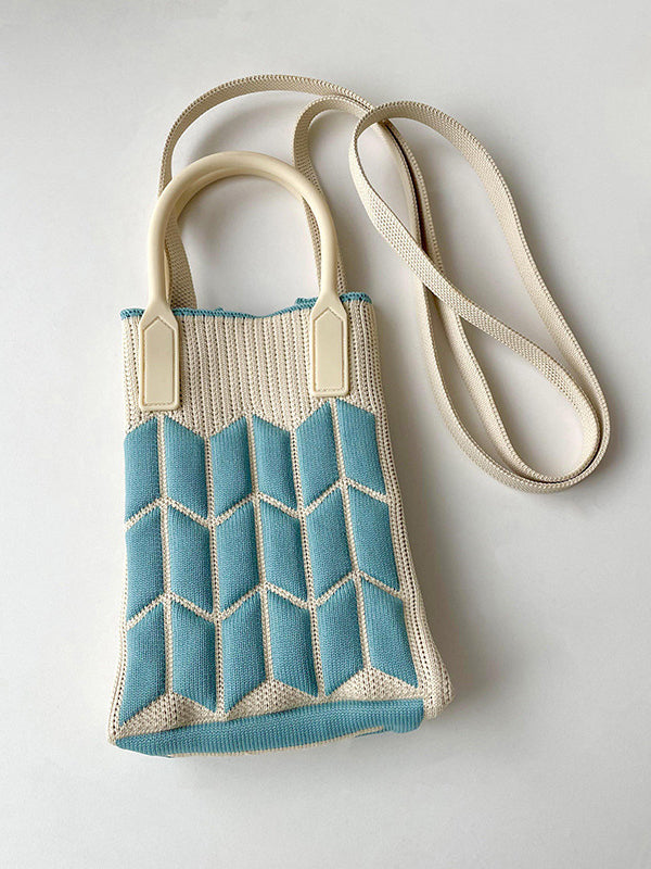 Original Contrast Color Geometric Knitting Bags Accessories