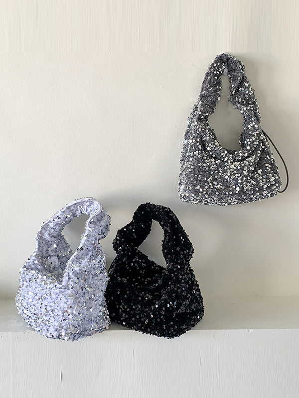 Bolsos de hombro con lentejuelas plisadas con cordón Bolsos 