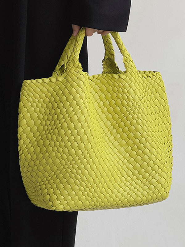 Solid Color Woven Tote Bags Handbags